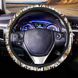 Cartoon Giraffe Pattern Print Car Steering Wheel Cover