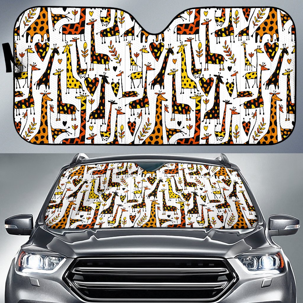 Cartoon Giraffe Pattern Print Car Sun Shade GearFrost