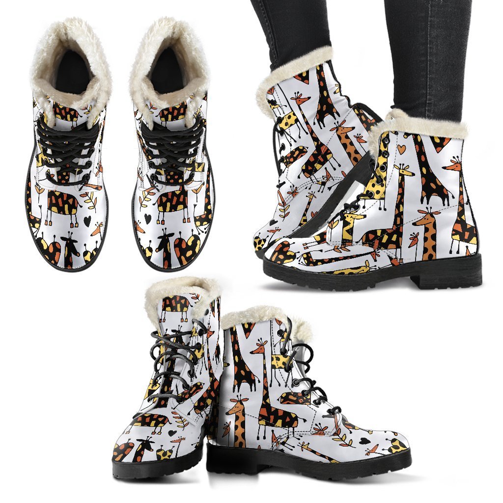 Cartoon Giraffe Pattern Print Comfy Boots GearFrost