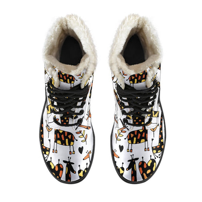 Cartoon Giraffe Pattern Print Comfy Boots GearFrost