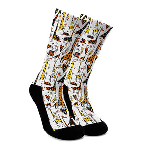 Cartoon Giraffe Pattern Print Crew Socks