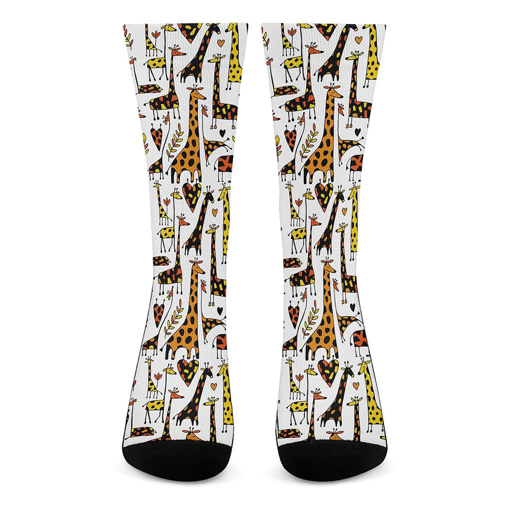 Cartoon Giraffe Pattern Print Crew Socks