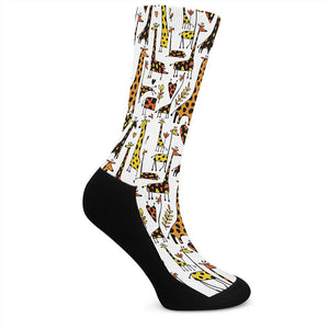 Cartoon Giraffe Pattern Print Crew Socks