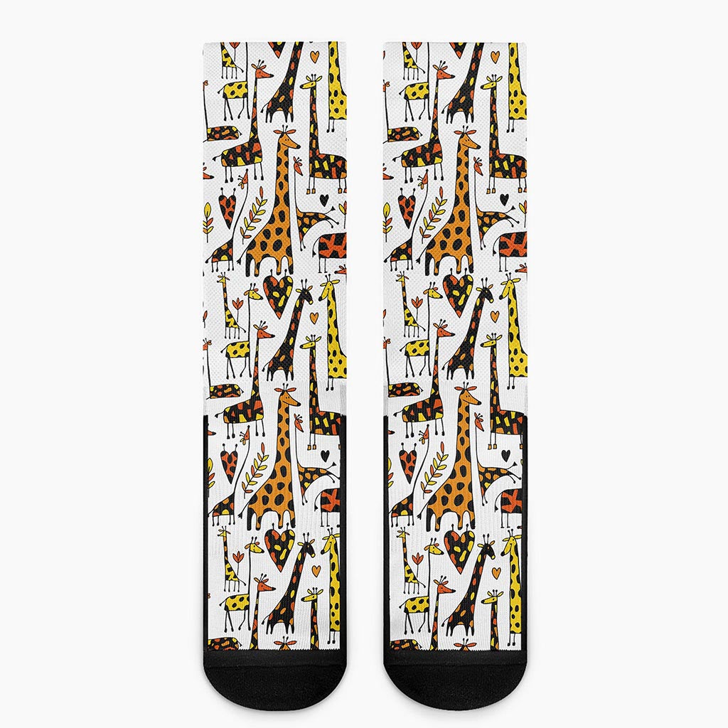 Cartoon Giraffe Pattern Print Crew Socks