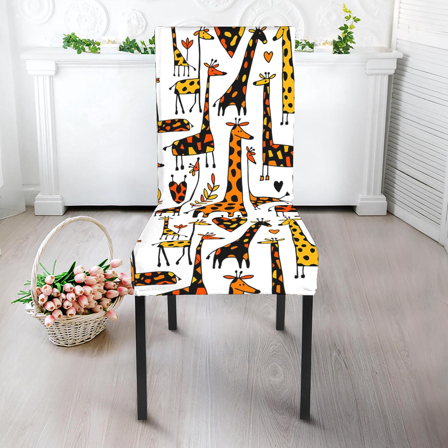 Cartoon Giraffe Pattern Print Dining Chair Slipcover