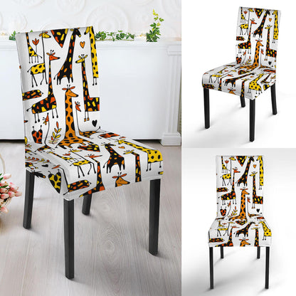Cartoon Giraffe Pattern Print Dining Chair Slipcover
