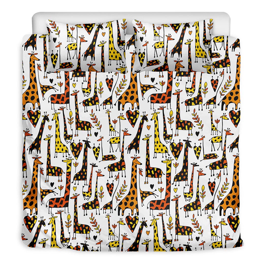 Cartoon Giraffe Pattern Print Duvet Cover Bedding Set