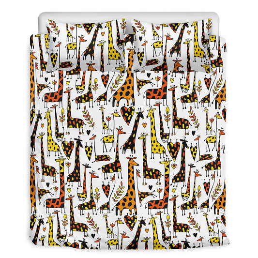 Cartoon Giraffe Pattern Print Duvet Cover Bedding Set