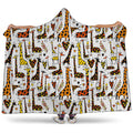 Cartoon Giraffe Pattern Print Hooded Blanket