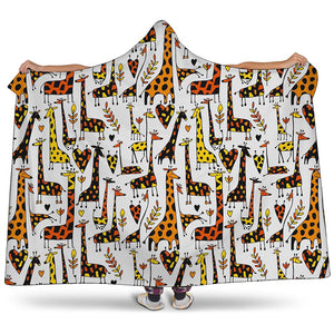 Cartoon Giraffe Pattern Print Hooded Blanket