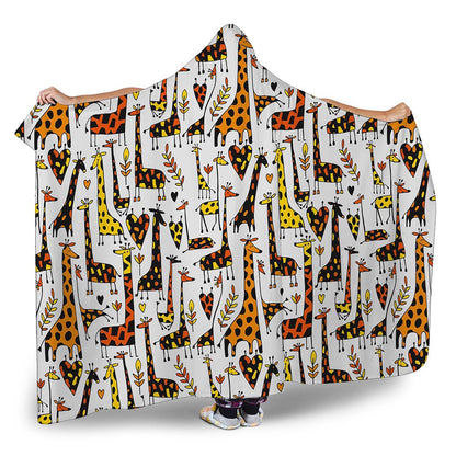 Cartoon Giraffe Pattern Print Hooded Blanket