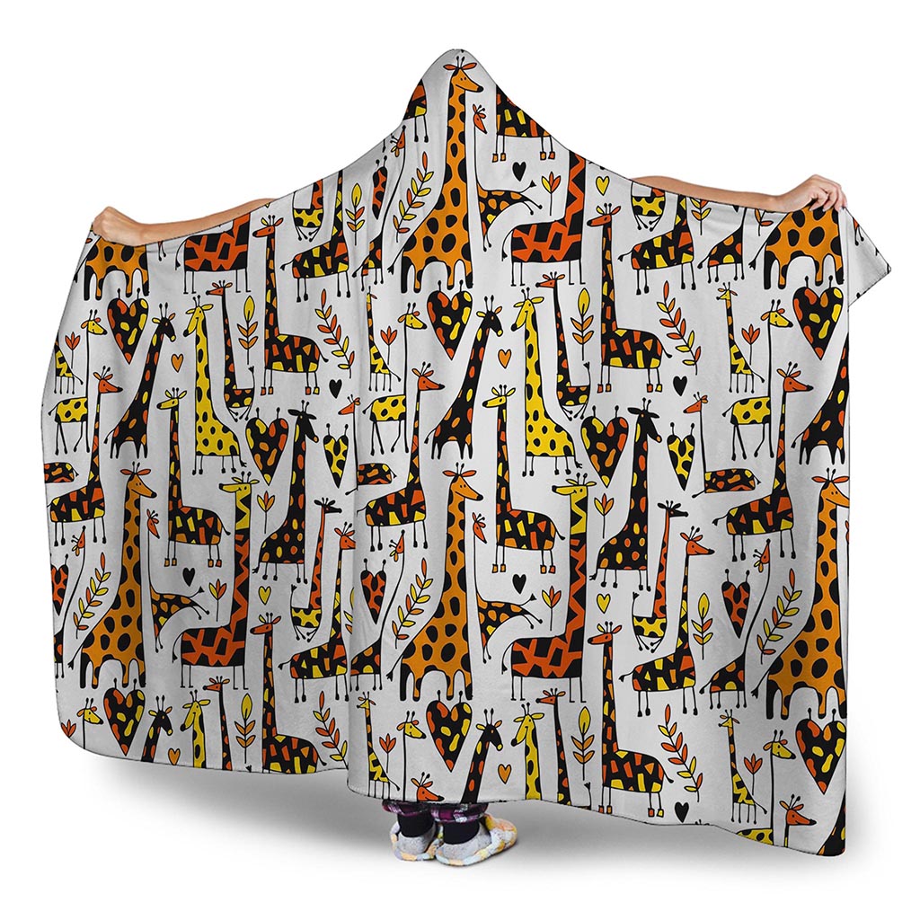 Cartoon Giraffe Pattern Print Hooded Blanket