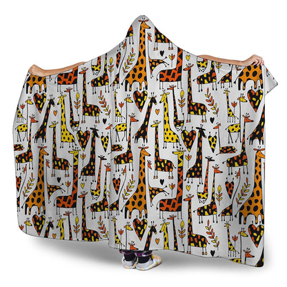 Cartoon Giraffe Pattern Print Hooded Blanket