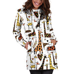 Cartoon Giraffe Pattern Print Hoodie Dress GearFrost