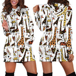Cartoon Giraffe Pattern Print Hoodie Dress GearFrost