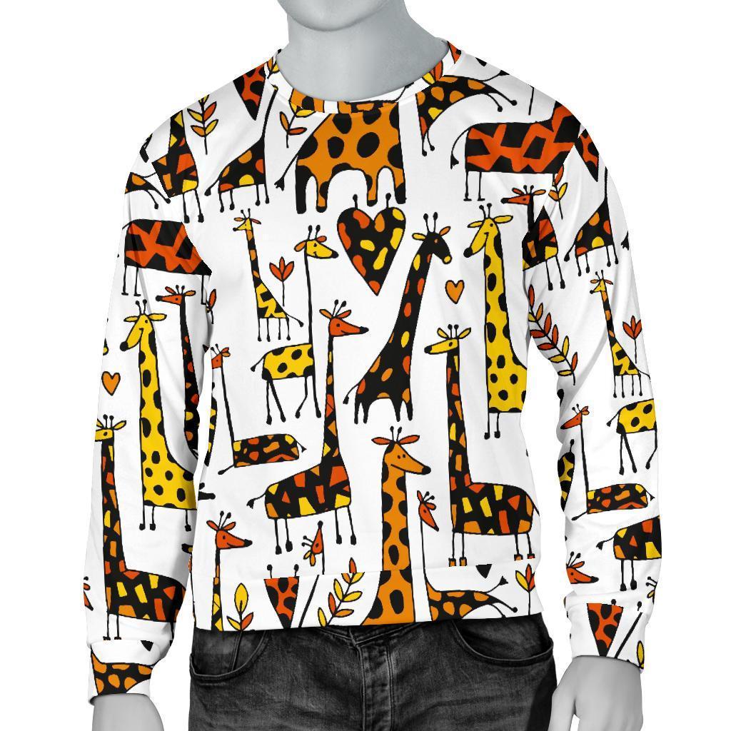 Cartoon Giraffe Pattern Print Men's Crewneck Sweatshirt GearFrost