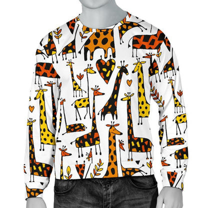 Cartoon Giraffe Pattern Print Men's Crewneck Sweatshirt GearFrost