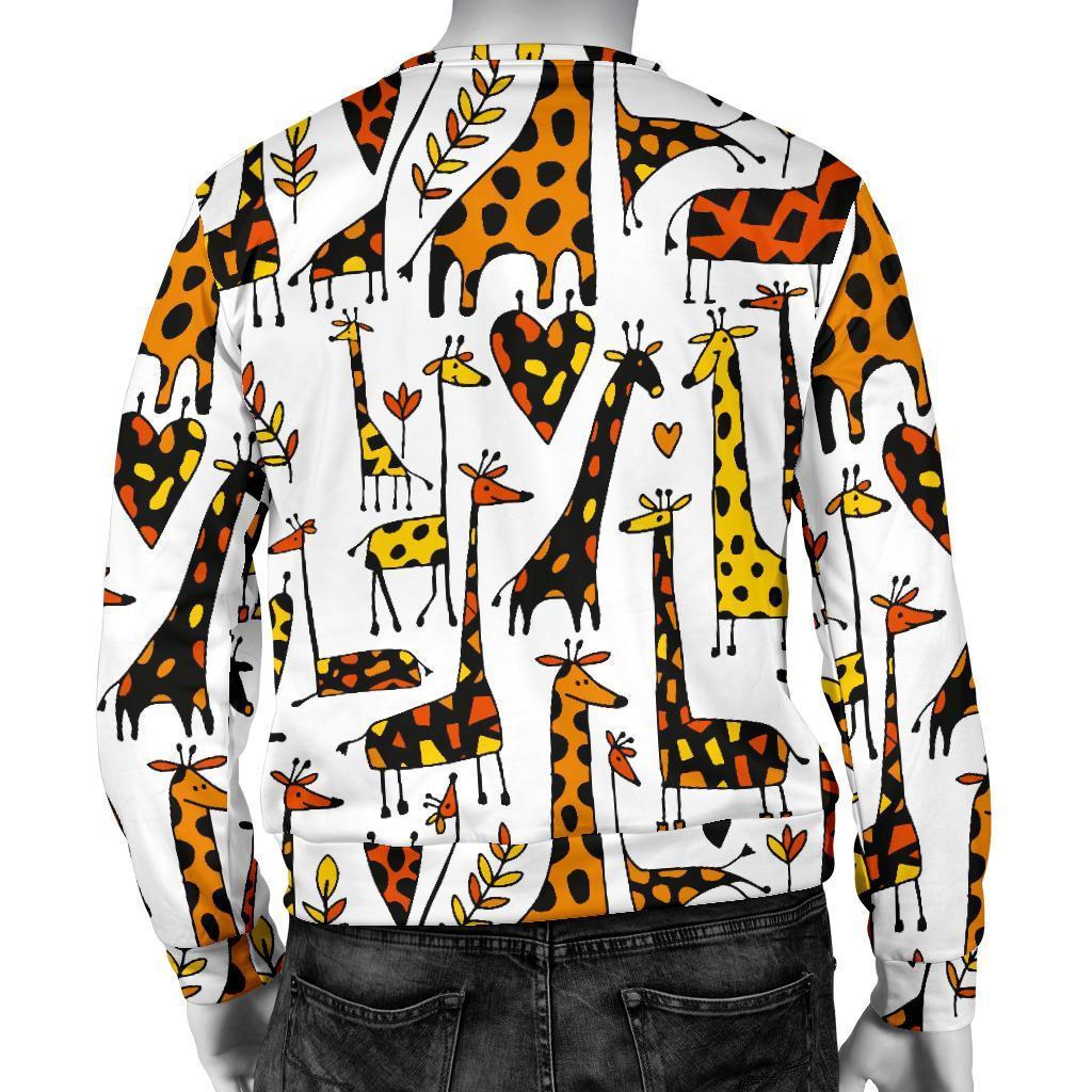 Cartoon Giraffe Pattern Print Men's Crewneck Sweatshirt GearFrost