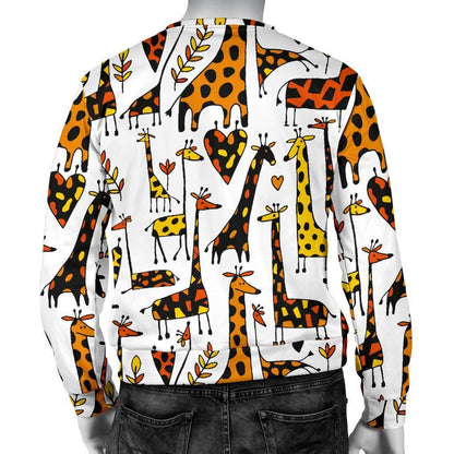 Cartoon Giraffe Pattern Print Men's Crewneck Sweatshirt GearFrost
