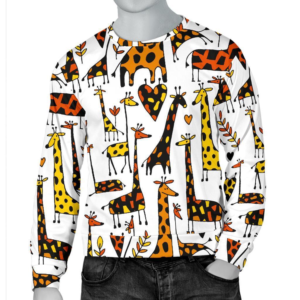 Cartoon Giraffe Pattern Print Men's Crewneck Sweatshirt GearFrost