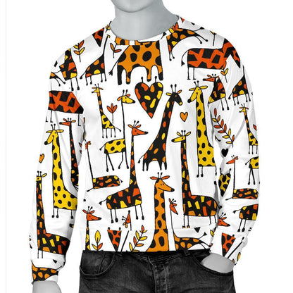 Cartoon Giraffe Pattern Print Men's Crewneck Sweatshirt GearFrost