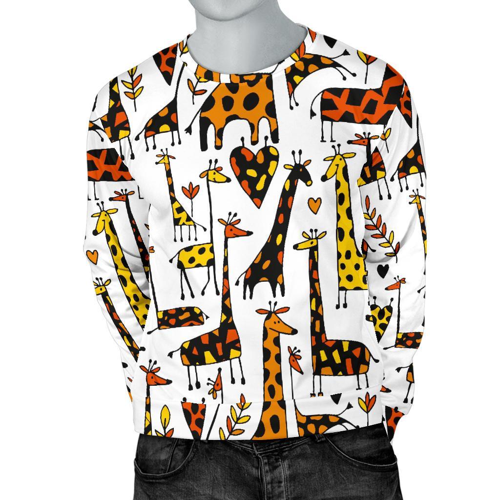 Cartoon Giraffe Pattern Print Men's Crewneck Sweatshirt GearFrost