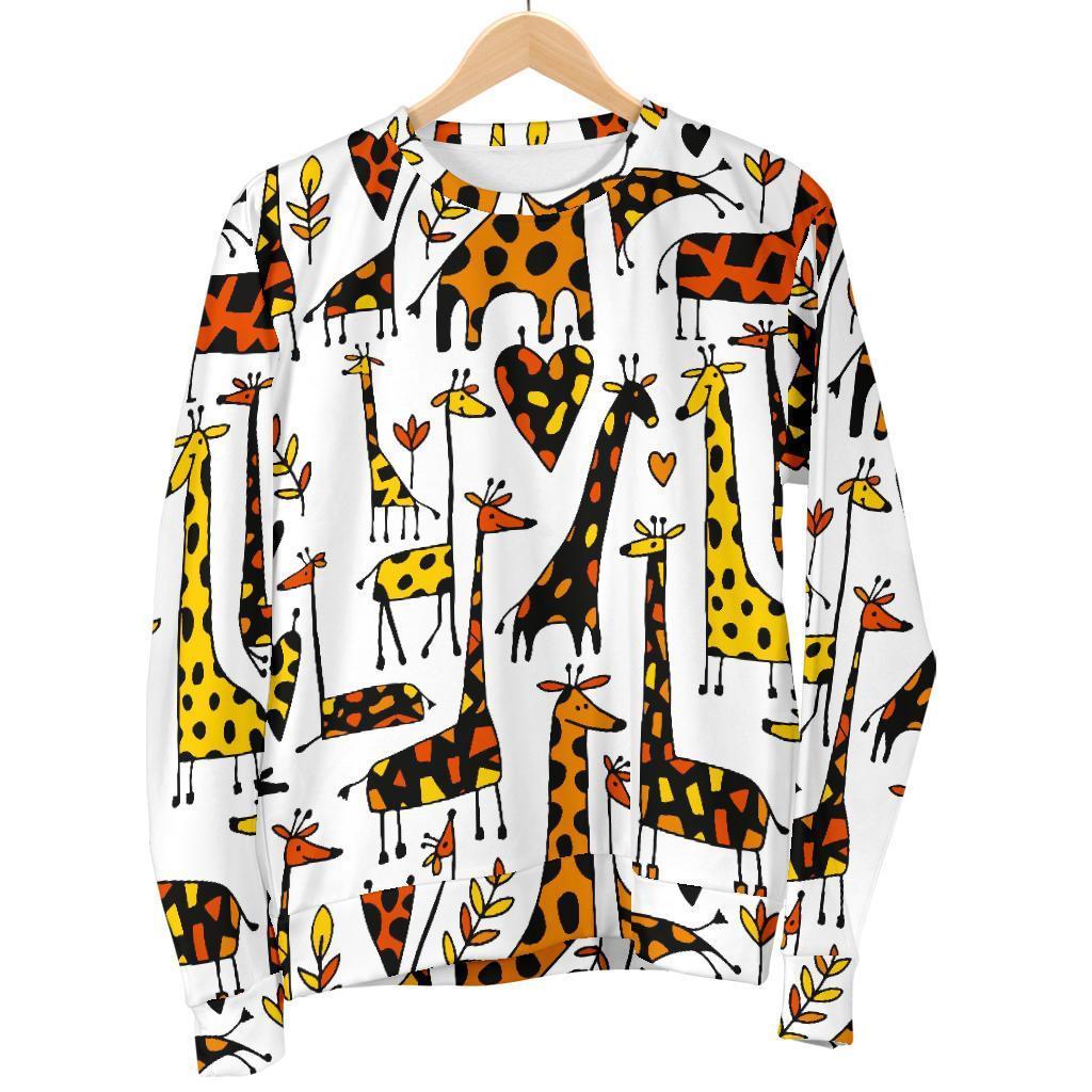 Cartoon Giraffe Pattern Print Men's Crewneck Sweatshirt GearFrost