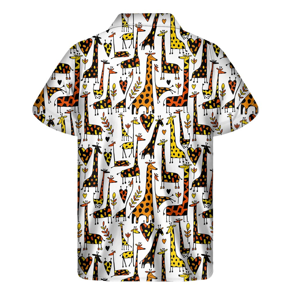 Cartoon Giraffe Pattern Print Men's Short Sleeve Shirt