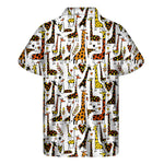 Cartoon Giraffe Pattern Print Men's Short Sleeve Shirt