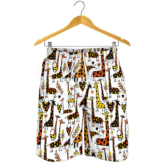 Cartoon Giraffe Pattern Print Men's Shorts