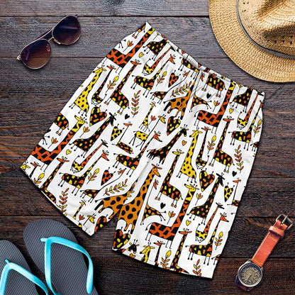 Cartoon Giraffe Pattern Print Men's Shorts