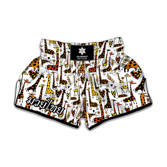 Cartoon Giraffe Pattern Print Muay Thai Boxing Shorts