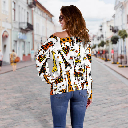 Cartoon Giraffe Pattern Print Off Shoulder Sweatshirt GearFrost
