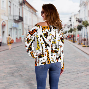 Cartoon Giraffe Pattern Print Off Shoulder Sweatshirt GearFrost