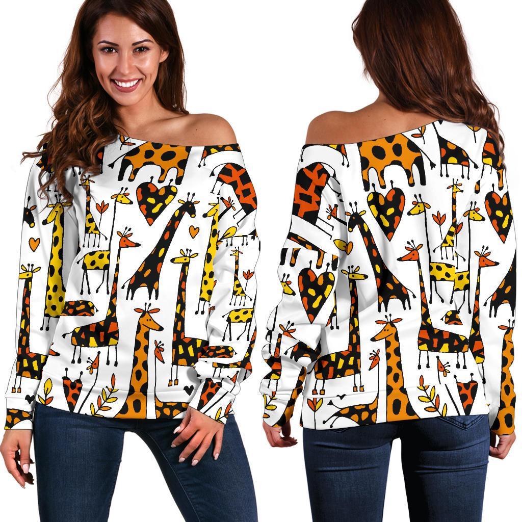 Cartoon Giraffe Pattern Print Off Shoulder Sweatshirt GearFrost