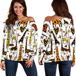 Cartoon Giraffe Pattern Print Off Shoulder Sweatshirt GearFrost