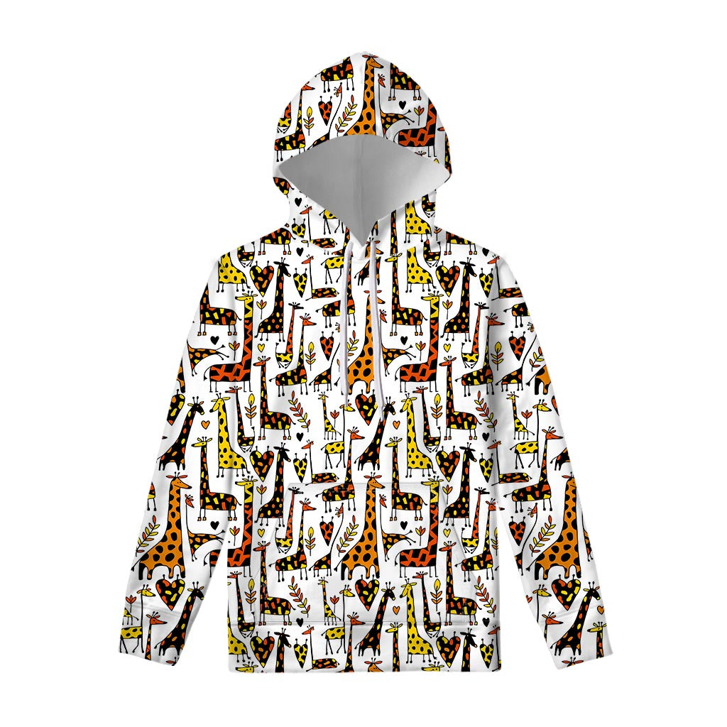 Cartoon Giraffe Pattern Print Pullover Hoodie