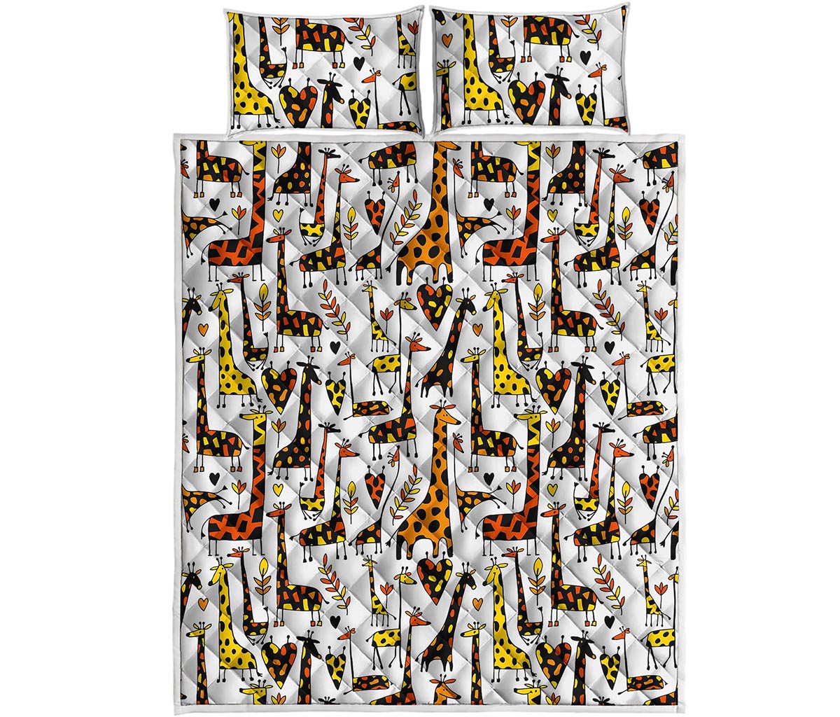 Cartoon Giraffe Pattern Print Quilt Bed Set