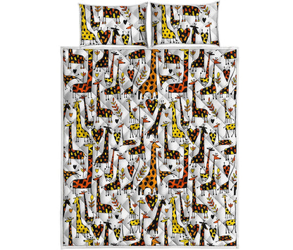 Cartoon Giraffe Pattern Print Quilt Bed Set