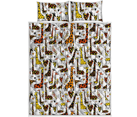 Cartoon Giraffe Pattern Print Quilt Bed Set