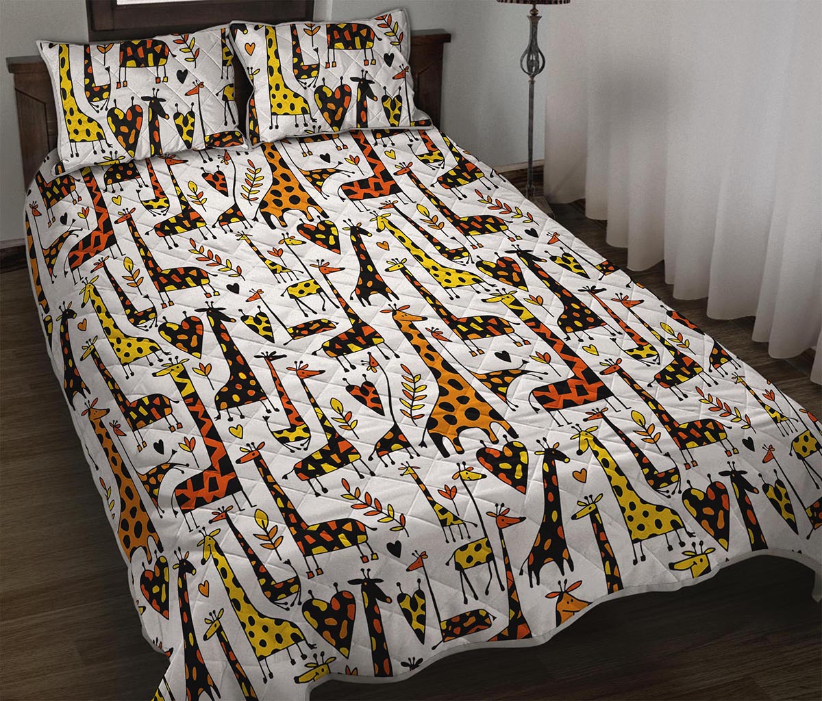Cartoon Giraffe Pattern Print Quilt Bed Set