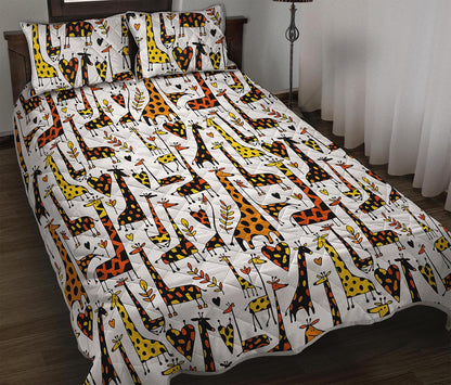 Cartoon Giraffe Pattern Print Quilt Bed Set
