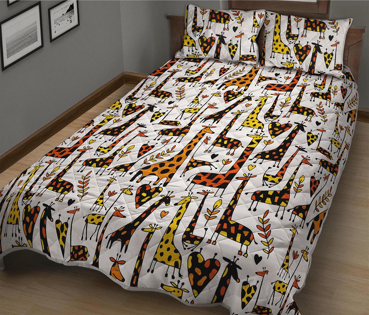 Cartoon Giraffe Pattern Print Quilt Bed Set