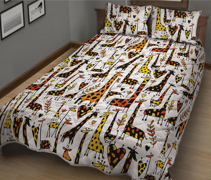 Cartoon Giraffe Pattern Print Quilt Bed Set