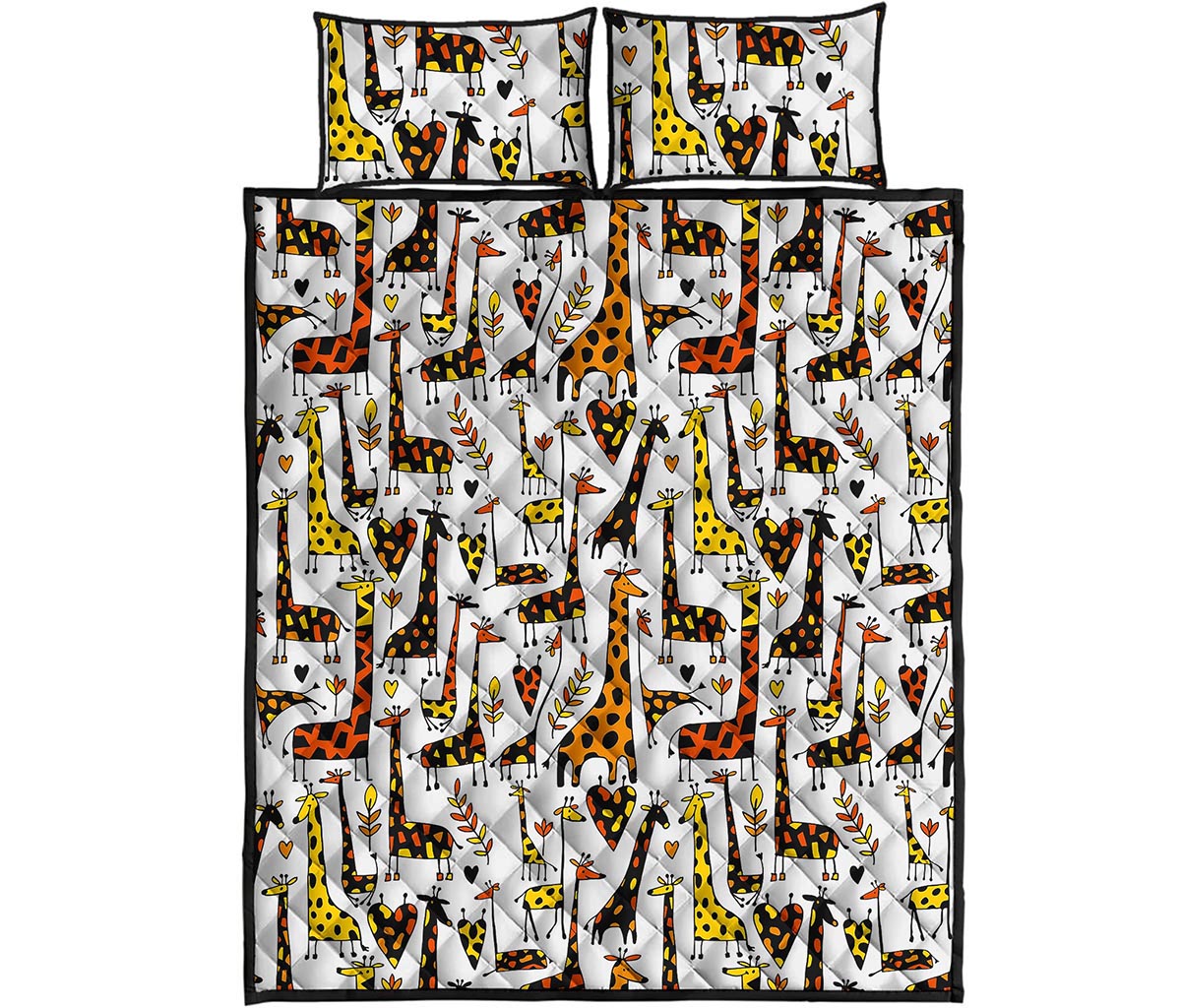 Cartoon Giraffe Pattern Print Quilt Bed Set