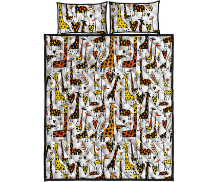 Cartoon Giraffe Pattern Print Quilt Bed Set