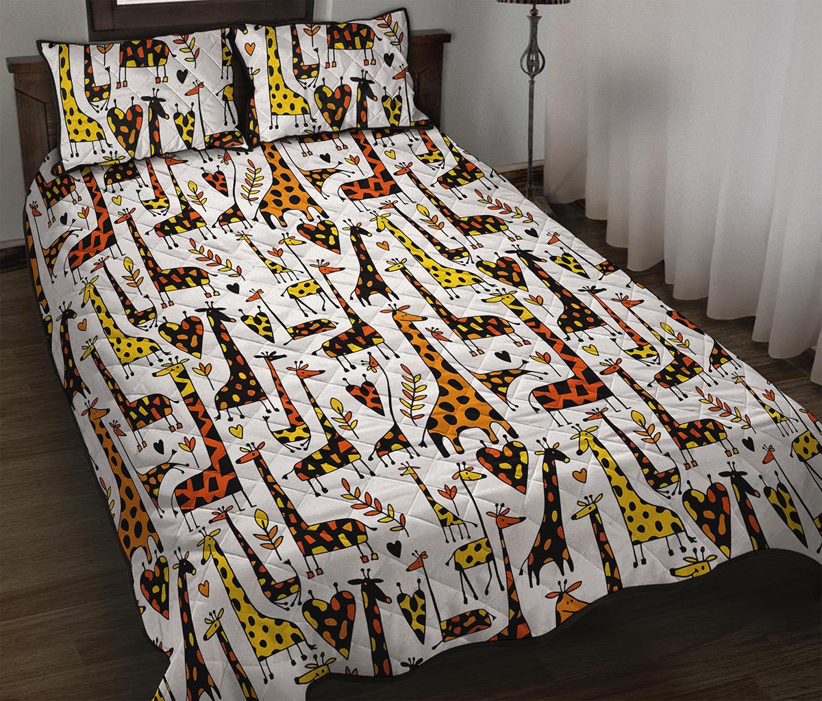 Cartoon Giraffe Pattern Print Quilt Bed Set