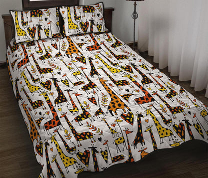 Cartoon Giraffe Pattern Print Quilt Bed Set