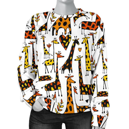 Cartoon Giraffe Pattern Print Women's Crewneck Sweatshirt GearFrost
