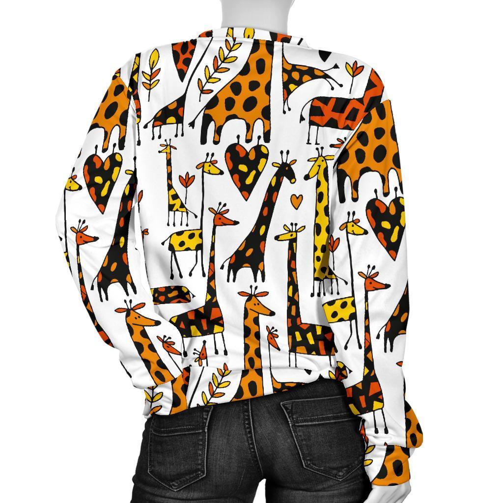 Cartoon Giraffe Pattern Print Women's Crewneck Sweatshirt GearFrost